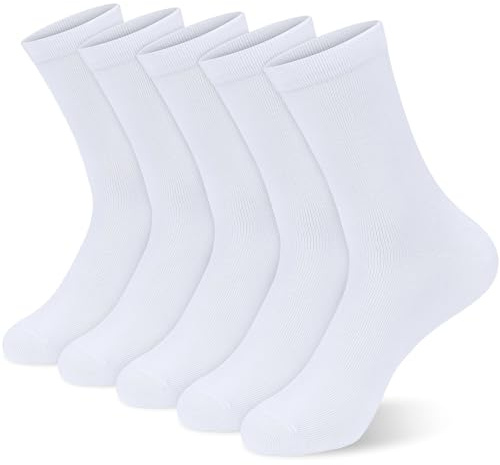 KOOOGEAR 5 Pairs Kids Bamboo Ankle Socks Boys Girls Kids Back to School Cotton Rich Plain Ankle Socks (UK, Age, 9 Years, 12 Years, Regular, 5 Pairs White)