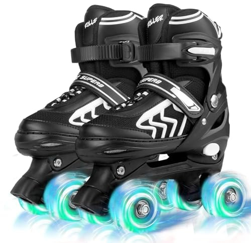 Rollschuhe für Kinder mit Leuchtenden Rädern für Mädchen und Jungen, Größen verstellbare Atmungsaktiv Quad Skates Verstellbare (Weib, L (36-40 EU))