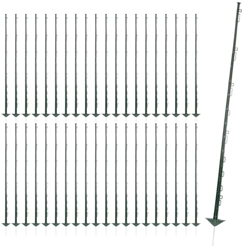 VOSS.farming 40x Weidezaunpfahl 150cm, Kunststoffpfähle, glasfaserverstärkt, grün, vollisoliert, Doppeltritt, mit Ösen für Litze, Band, Seil, Mobilzaun?für Pferde/Rinder und andere Tiere