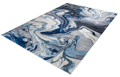 Riess Ambiente Moderner XXL Teppich Art Rugs - 350x240cm - grau/blau/weiß - Flachgewebe mit Muster Wohnzimmerteppich modern Indoor