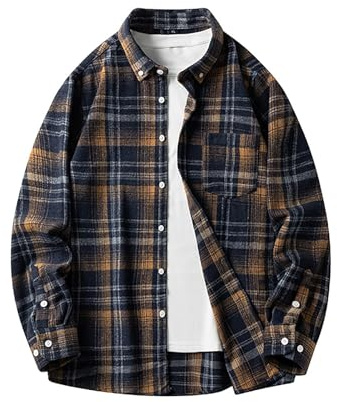 Generisch Camisa a cuadros para hombre de franela larga con forro, camisa de manga larga, camisa a cuadros, corte regular, elegante, sin planchado, camisa de trabajo de invierno, camisa de ocio