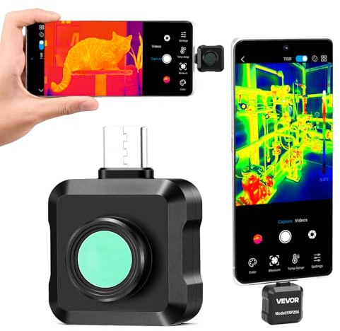 VEVOR Cámara Térmica para Android, Cámara Termográfica, Infrarroja, Resolución IR 256 x 192, Superresolución 512 x 384 TISR, 25 Hz, Rango -20 a 550 °C para HVAC Fontanería Inspección Eléctrica Móvil
