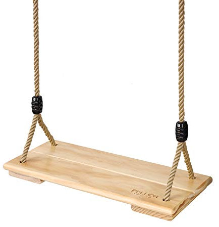 Pellor Wooden Swing Seat Hanging Wood Tree Swing Seat with Adjustable Rope Garden Swing Chair for Adults Kids Children Indoor and Outdoor Max Load 100KG (Rope Max: 210cm, burlywood)