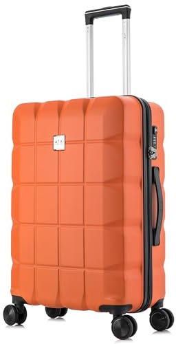 ATX Luggage Medium Suitcase on 4 Dual Spinner Wheels Super Lightweight ABS Hard Shell Hold Check in with Built-in TSA Lock (Orange, 65Liter)
