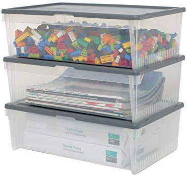 CleanPEAK Set of 3 Stackable 10 Litre Plastic Storage Boxes With Lids