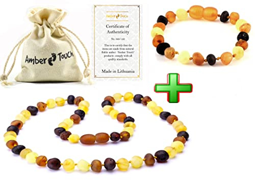 RAW Baltic Amber Necklace and Bracelet - Natural Amber from Baltic Region, Genuine (13in. and 5.5in.) (Multi)