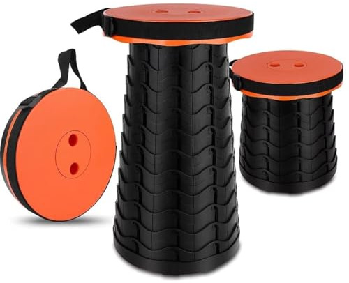 Portable Chair Folding Stool,Retractable Telescopic Camping Stools Lightweight Sturdy Seat Adjustable Collapsible(ORANGE)