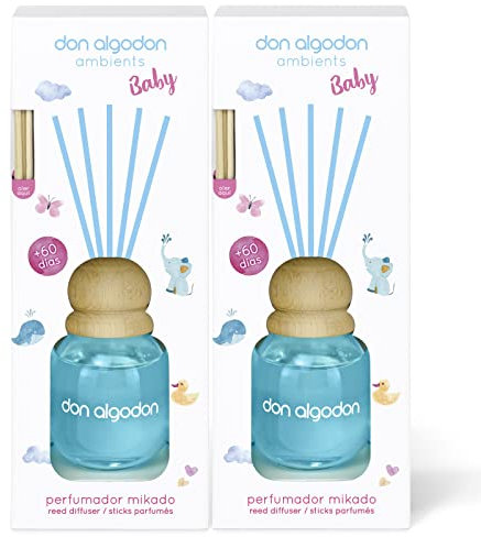 Don Algodon Ambients Ambientador Mikado Baby. Difusor de varillas 0% Alcohol, +60 días duración. (Pack 2 uds. x 60 ml)