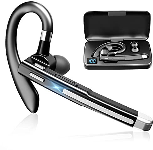 Auricolare Bluetooth, 64 Ore di Conversazione in HD CVC8.0 Cuffie Bluetooth Singolo Vivavoce con Cancellazione del Rumore a Doppio Microfono con LED Custodia di Ricarica per Guida/Lavoro/Ufficio