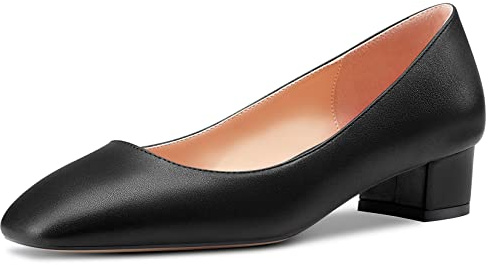 HEUIVZAR Femmes Talon Heel Escarpins Carré Bout Kitten Bas Chunky Bloc Talon Heel Slip-on Matte Dress Chaussures Mariée Vacances Noir 3.5 CM 39 EU