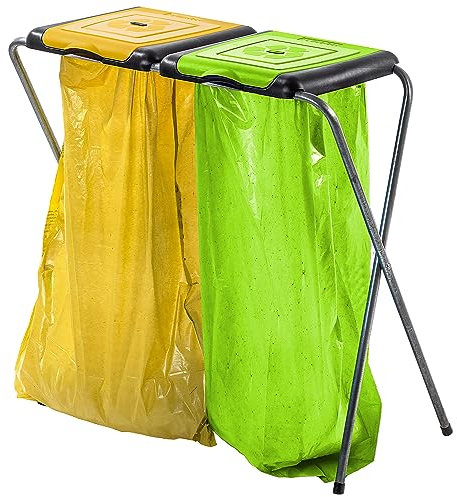 KADAX Porte-Sacs Poubelle pour Intérieur et Extérieur, Support Pratique et Efficace pour Les Sacs de Recyclage (Double: Jaune et Vert)