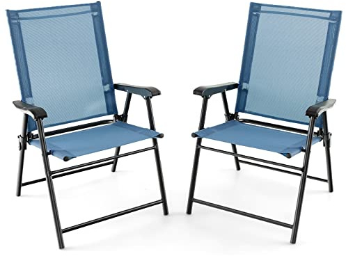 KOMFOTTEU Set di 2 sedie pieghevoli da balcone, portatili, da giardino con schienale, per terrazze, resistenti alle intemperie, pieghevoli, per giardino, balcone, terrazza (blu)