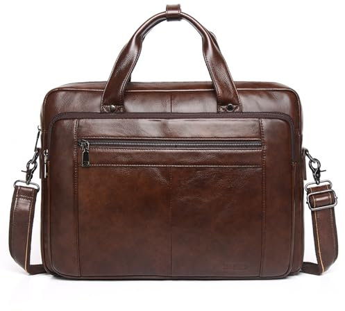BAIGIO Herren Aktentasche Leder Laptoptasche Business Handtasche Arbeitstasche Groß Umhängetasche Ledertasche Männer Businesstasche Schultertasche Klassische Messenger Tasche 15,6 Zoll Laptop, Braun