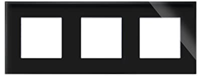 LUXUS-TIME Nur Rahmen Glas Wandblenden Lichtschalter Blenden Schalterleisten für Touchschalter, Lichtschalter, Steckdosen, Unterputz Dosen Glasrahmen in Grau, Weiß, Schwarz (3-Fach, Schwarz-Glas)