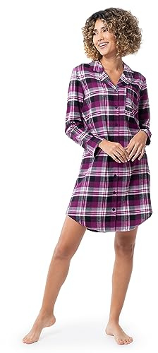 Fruit of the Loom Women's Flannel Sleep Shirt, Berry Plaid, Large
