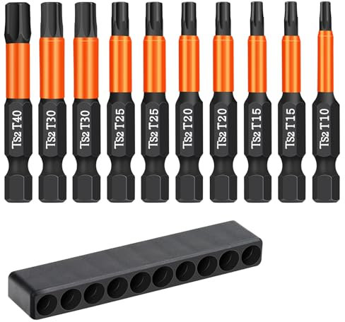 OUMUIK Torx Set de 10 embouts pour tournevis, longueur 50 mm, tige hexagonale 1/4, avec boîte distributrice, OM-001