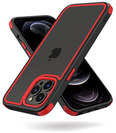 MobNano Ultra Thin Hybrid Clear for iPhone 12 Pro Max Case, Silicone Shockproof Bumper, Transparent hard Slim Back, Camera Protection, 360 Full Body Indestructible Phone Cover - Black Red