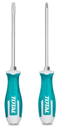 TOTAL - Jeu de 2 Tournevis - 1 à Pointe Plate et 1 à Pointe Phillips - Pointe Magnétique avec aimant puissant - Confortable à utiliser - Acier S2