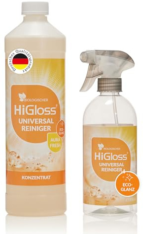 HiGloss Biologischer Universalreiniger Eco Glanz – Hochkonzentrierter Allzweckreiniger mit Aura Fresh Duft – Entfernt Gerüche & Verschmutzungen – pH-neutral – Für alle wasserfesten Oberflächen