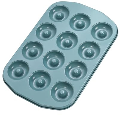 CHEFMADE Donut Pan, Nonstick Mini 12 Cavity Ring Donut pan for Baking, Bagel Pan Bakeware for Oven Baking(Green)
