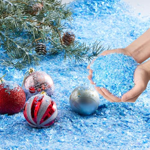 JOYIN Neve finta blu lampeggiante natalizia da 340 g, fiocchi di neve artificiale, fiocchi di neve in plastica, fiocchi di neve in polvere riempitivo per decorazione dell'albero di Natale,