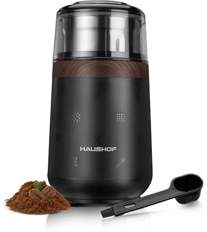 HAUSHOF Macina Caffè Elettrica da 75 g, Macinacaffè da 150W per Chicchi di Caffè e Spezie, Macina Spezie Multifunzionale per Chicchi di Caffè, Noci, Erbe