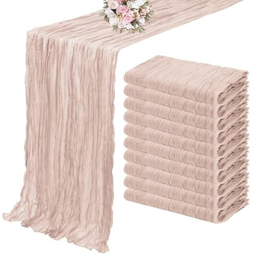 OZLCUA Runner da tavola in Garza 10PCS Semi-Sheer Dusty Blue Table Runner Gauze Cheesecloth Table Setting Dining Wedding Party Christmas Arches Cake Decor Lavabile Tablerunner(Hazelnut,90x180cm)