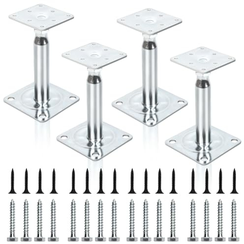 Pfostenträger,4 Stück Pfostenanker, Höhenverstellbarer Pfostenträger 100-150mm, Stützenfuß aus verzinktem Stahl, Stützenfuß Bodenfuß für Zäune, Unterstände, Carports, Pergolen, Terrassen