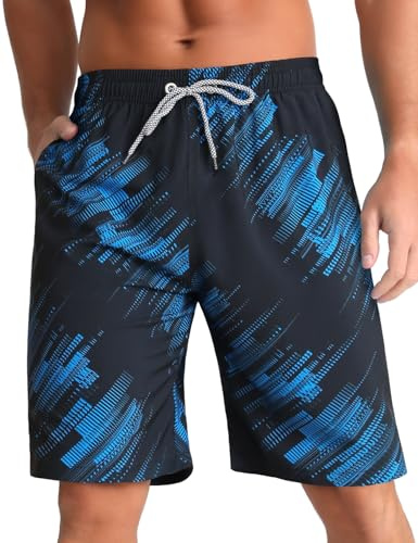 iCKER Swimming Shorts Men Swim Trunks Quick Dry Board Shorts Summer Beach Shorts with Mesh Lining,Blue STK424,M