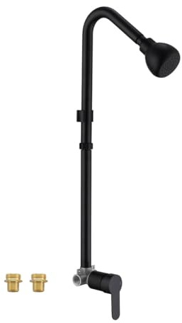 Outdoor Shower System Matte Black Single Handle Shower Mixer Tap with High Pressure Shower Head and Valve for Garden (Garden Hose Adapter Included)