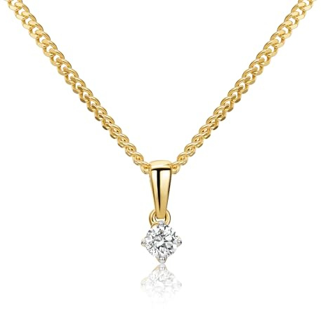 MIORE Schmuck, Halskette Damen, vergoldete Kette Silber 925, Kettenanhänger Gold 375 9kt mit Diamant 0.10 Ct, Echt Gold Anhänger, Gliederkette Silber, Silberkette, Damen Schmuck Handgemacht