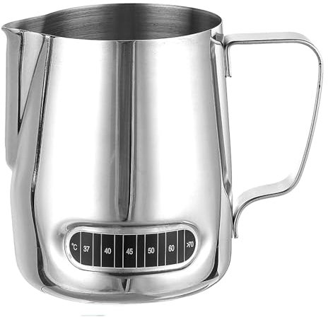 Pichet Lait Inox Température, 600ml Pot à Lait Avec Lignes,Milk Frother, Pichets-mousseurs à lait pour Cappuccino, Expresso, Latte Art (600 ml avec thermomètre intégré)