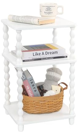 Fultyle End Table, Small Side Table with 3 Tier Open Shelf, Modern NightStand Bedside Table for Living Room, Bedroom, Office and Small Spaces (White)