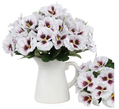 Xshelley 10 buntar konstgjorda penséer blommor utomhus UV-beständig konstgjord blomma siden vild krysantemum utomhus fönsterbräda låda veranda hem trädgård bröllop bondgård dekoration (vit)