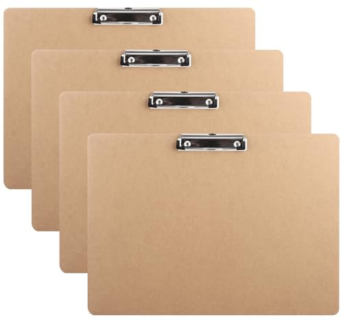 CYEER Set di 4 tavolette portablocco formato A3, in legno MDF, formato A3, orizzontale, con clip a basso profilo, per scuola e ufficio