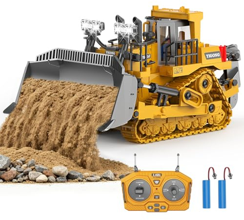 WEACFUS RC Bulldozer Toy with Metal Blade, Light and Sound, 9CH 2.4GHz Remote Control Construction Truck, Tractor Dozer Toys for Boys Kids Ages 3-12 Year Old, Christmas Birthday Gifts