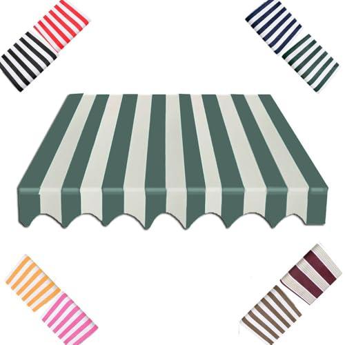 Toldo retráctil impermeable de tela verde a rayas para patios y mercados al aire libre, toldo de repuesto manual (1,5 x 5 x 3 m) - Solución duradera para parasol