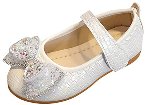 Générique Fille Jaune Football Sandales décontractées fond plat léger strass paillettes crochet boucle robe chaussures de danse Fille Marron Orteils Séparés Sandales (White, 27.5 Toddler)