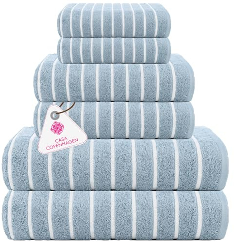 Casa Copenhagen Juego Regalo de 6 Toallas de baño,600 gsm,Azul empolvado
