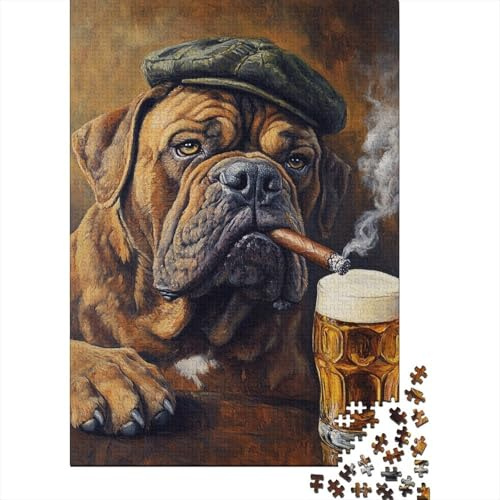 Bouledogue Gentleman Style Bistrot Puzzle 1000 Pièces Papier pour Adultes Scène Fumeur Déco Repos Cadeau 70x50cm/1000pcs