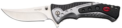 THIRD Coltello pieghevoli Tango 91072G, Mango Grigio e Nero Alluminio, Lama in Acciaio Inox 9 Finitura Satinata cm. con Clip, attrezzo da Campeggio per la Pesca, Caccia, attività Sportive