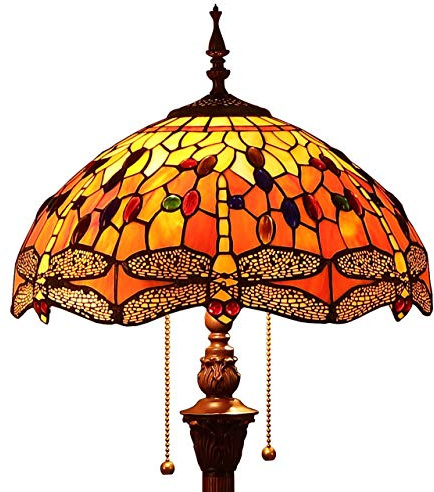 Bieye L30712 Stehlampe im Tiffany-Stil, Buntglas, Libelle, für Wohnzimmer, Dekoration, 165 cm hoch, Orange