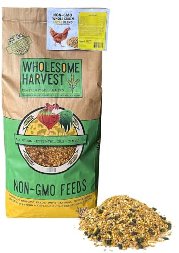 Wholesome Harvest Non-GMO Whole Grain Layer Blend 16% - Chicken Feed for Laying Hens and Ducks - Includes Essential Oils, Herbs, Oyster Shells, Vital Minerals, and Omega 3, 40lb
