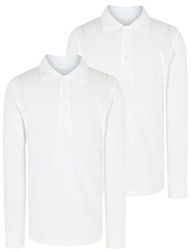 Integriti Schoolwear 2 Pack Boys Long Sleeve Plain Cotton Rich Ages 3-16y Polo Shirts Children School T-Shirt Uniform Summer White