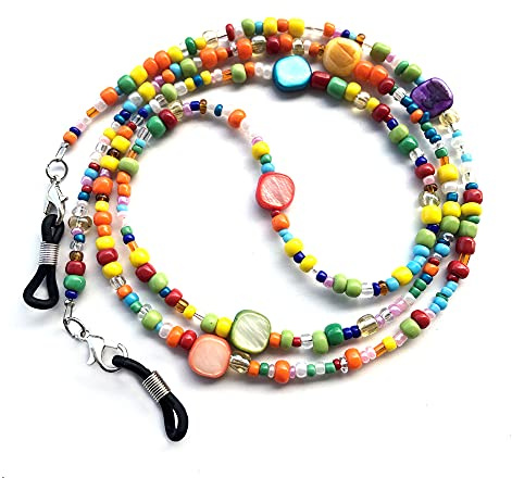 Decker Colorful Bead Women’s eyeglass chain eyewear retainer Mask Holder Reading glass Necklace Lanyard (Rainbow Beads)