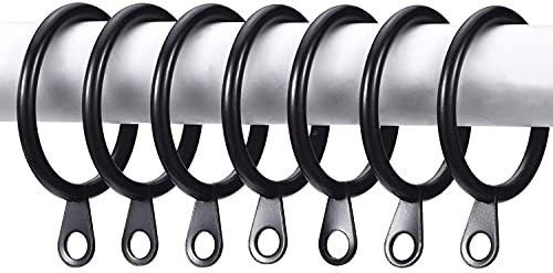 Pack of 24 Strong Metal Curtain Hooks Rings with Fixed eyelets for Curtain pole 30-38mm wide (Black, 40MM Internal Diameter)