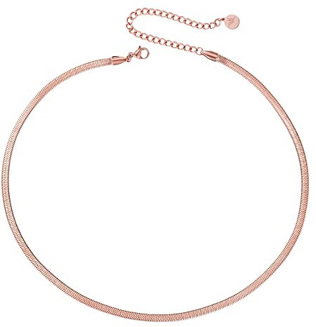 BONNYBIRD® Schlangenkette Rosegold Damen Kette ohne Anhänger Goldkette Schlange Edelstahl Flach Halskette Wasserfester Schmuck Frauen Vergoldet Goldschmuck Layering Kurz Sommer Modeschmuck Elegant