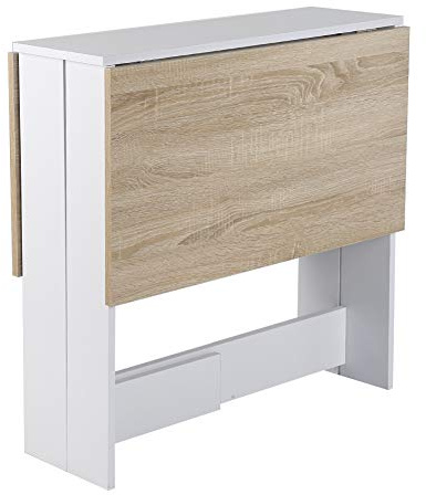 HUOLE Esstisch, Klapptisch mit Rollen, Schreibtisch, Beistelltisch, Tisch mit Ablagefläche für Esszimmer, Holz,103 * 76 * 73,4 cm (Weiß + Eichenfarbe)