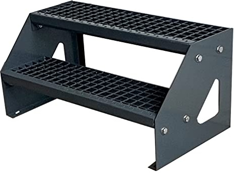 Premium Caillebotis acier Escalier à limon 2 Marches Autoportant Entièrement galvanisé et Anthracite Revêtu par poudre - Dimensions (L x l x H) 44cm x 60cm x 38cm