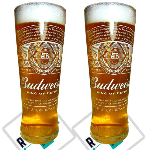 Roxley Budweiser X2 Lager Glasgläser, auch mit 2 Marken-Bierdeckeln